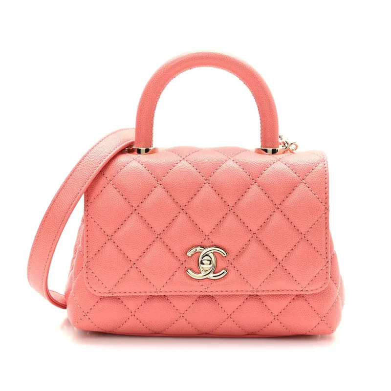 Chanel Caviar Quilted Extra Mini Coco Handle Flap Bag-Orange