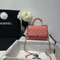 Chanel Caviar Quilted Extra Mini Coco Handle Flap Bag-Orange (1)