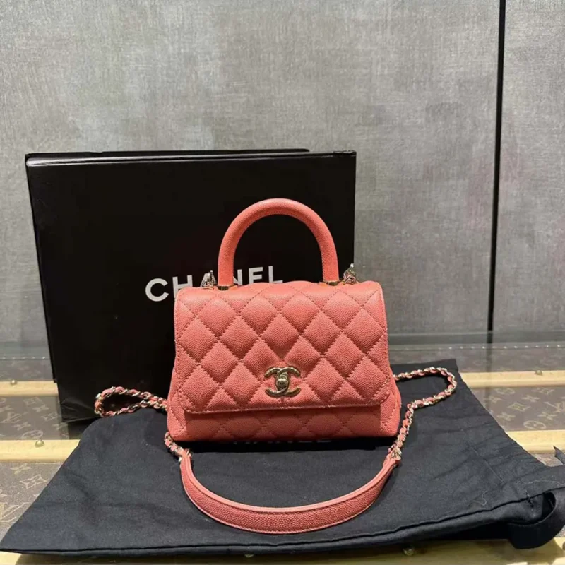 Chanel Caviar Quilted Extra Mini Coco Handle Flap Bag-Orange