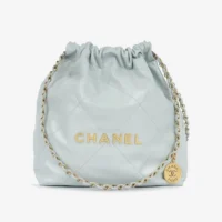 Chanel Women CC Small 22 Handbag Shiny Calfskin & Gold-Tone Metal-Light Blue (1)