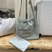 Chanel Women CC Small 22 Handbag Shiny Calfskin & Gold-Tone Metal-Light Blue (1)