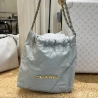 Chanel Women CC Small 22 Handbag Shiny Calfskin & Gold-Tone Metal-Light Blue (1)