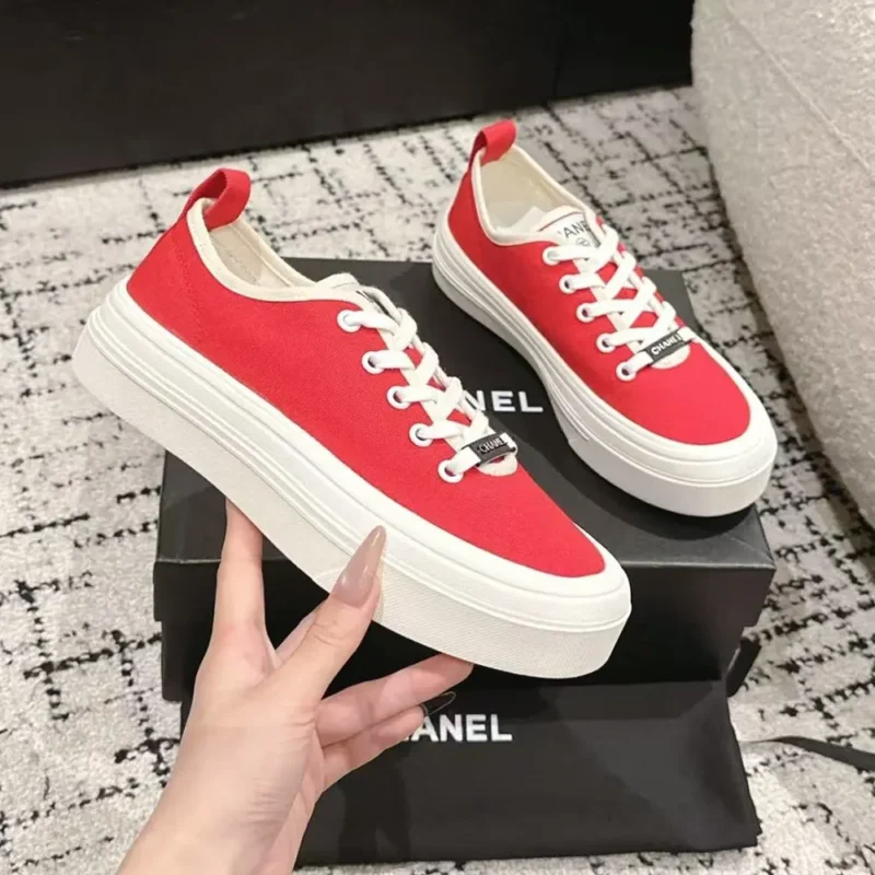 Chanel Women Lace-up Sneaker-Red