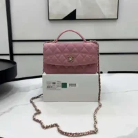 Chanel Women Logo Handbag Single Shoulder Calfskin-Pink (1)