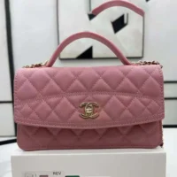 Chanel Women Logo Handbag Single Shoulder Calfskin-Pink (1)