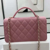 Chanel Women Logo Handbag Single Shoulder Calfskin-Pink (1)