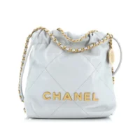 Chanel Women Mini CC 22 Handbag Shiny Calfskin & Gold-Tone Metal Light Blue (1)