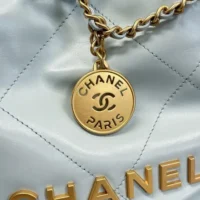 Chanel Women Mini CC 22 Handbag Shiny Calfskin & Gold-Tone Metal Light Blue (1)