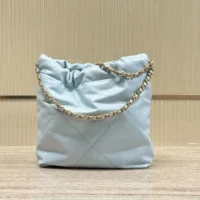 Chanel Women Mini CC 22 Handbag Shiny Calfskin & Gold-Tone Metal Light Blue (1)