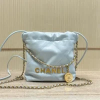 Chanel Women Mini CC 22 Handbag Shiny Calfskin & Gold-Tone Metal Light Blue (1)