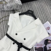 Dior Women Asymmetric Short-Sleeved Jacket with Belt Ecru Virgin Wool and Silk Grain de Poudre (1)