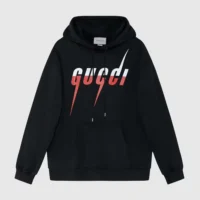 Gucci Men Black Cotton Sweatshirt With Gucci Blade Print (1)