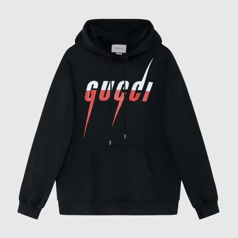 Gucci Men Black Cotton Sweatshirt With Gucci Blade Print