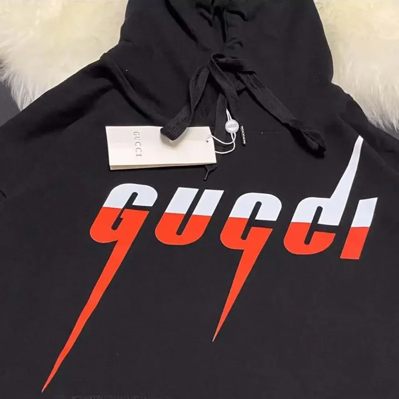 Gucci Men Black Cotton Sweatshirt With Gucci Blade Print