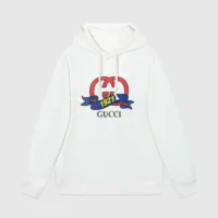 Gucci Men G 1921 Logo Print Cotton Hoodie-White (1)