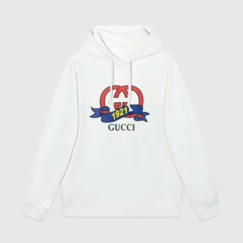 Gucci Men G 1921 Logo Print Cotton Hoodie-White