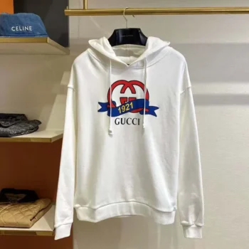 Gucci Men G 1921 Logo Print Cotton Hoodie-White