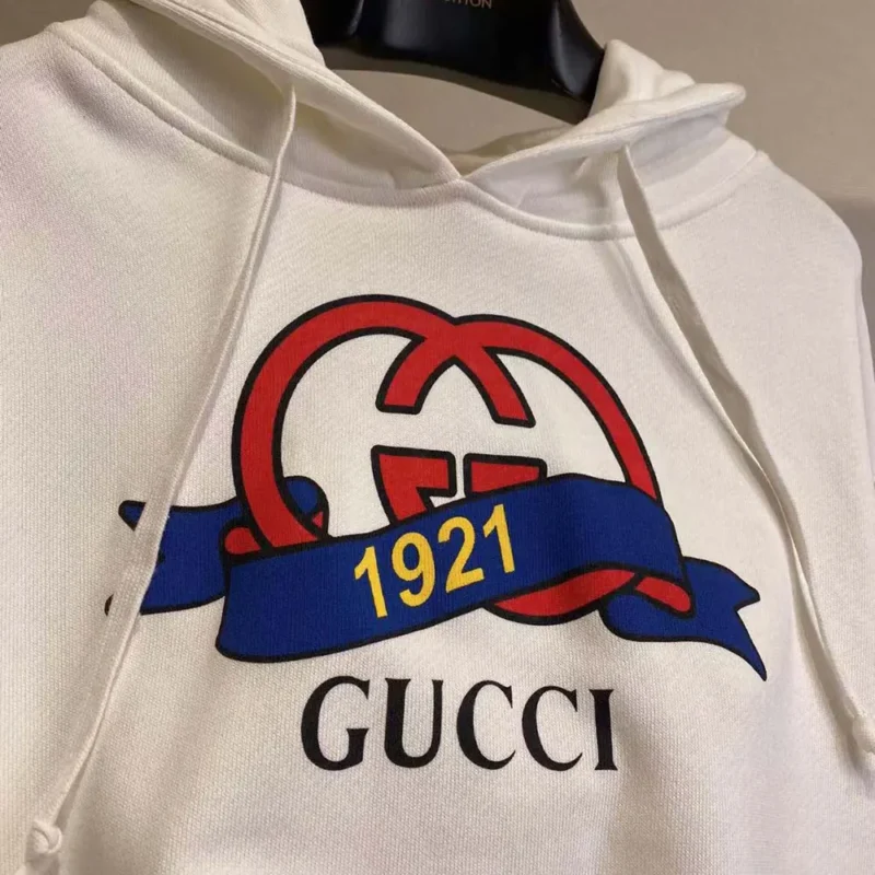 Gucci Men G 1921 Logo Print Cotton Hoodie-White