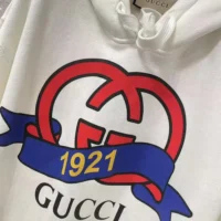 Gucci Men G 1921 Logo Print Cotton Hoodie-White (1)