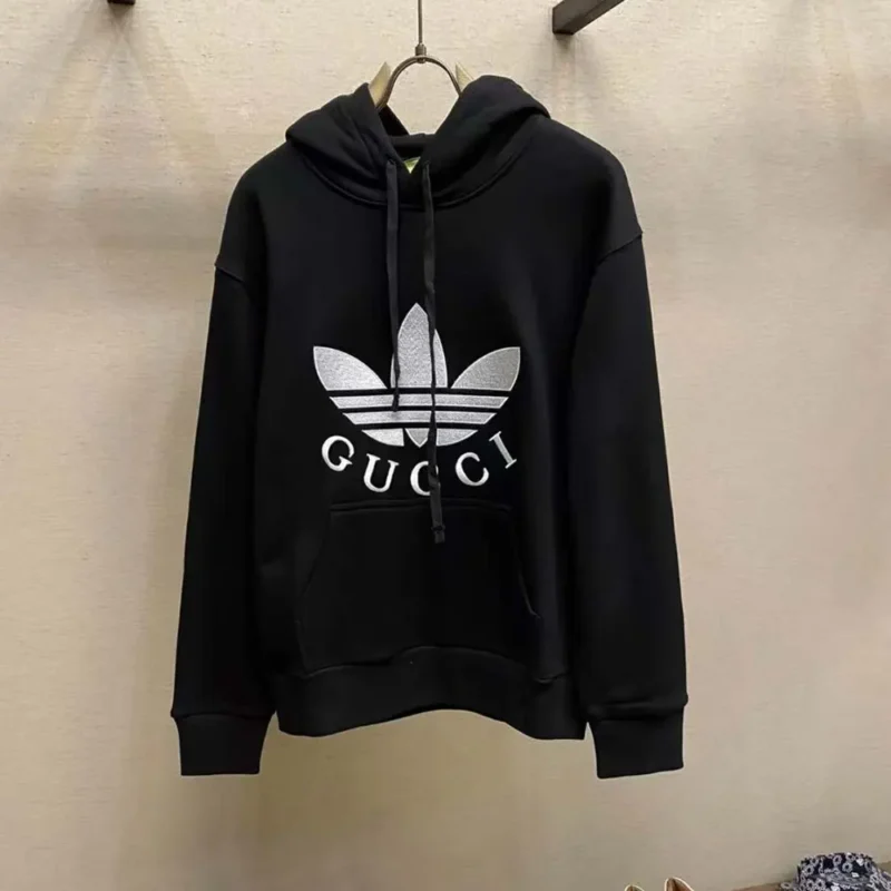 Gucci Men Gucci x adidas Jersey Hooded Sweatshirt-Black