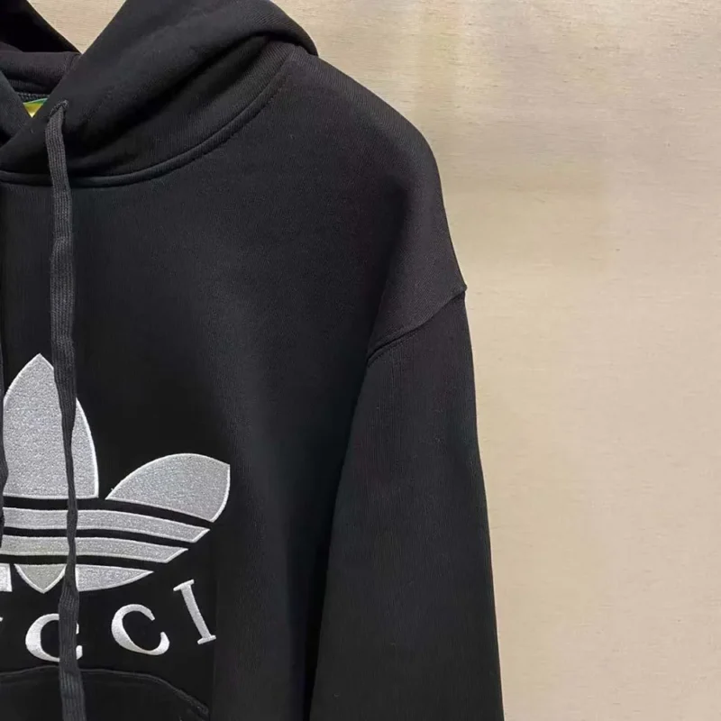 Gucci Men Gucci x adidas Jersey Hooded Sweatshirt-Black