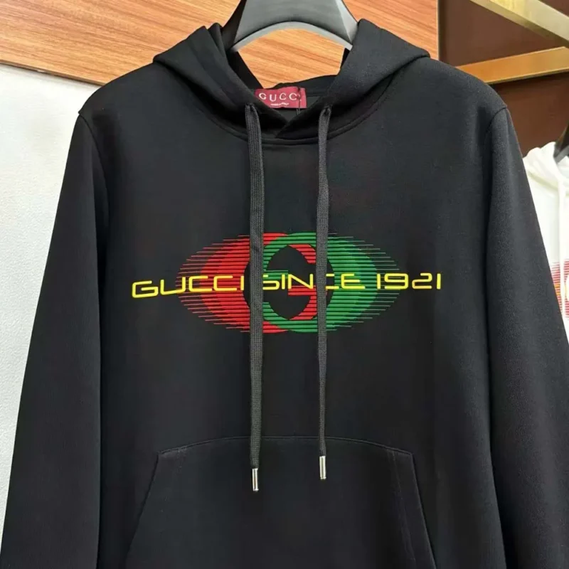 Gucci Men Printed Cotton Jersey Hooded Sweatshirt-Black