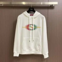 Gucci Men Printed Cotton Jersey Hooded Sweatshirt-White