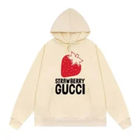 Gucci Men Strawberry Gucci Cotton Printed Sweatshirt-White