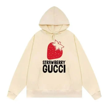 Gucci Men Strawberry Gucci Cotton Printed Sweatshirt-White