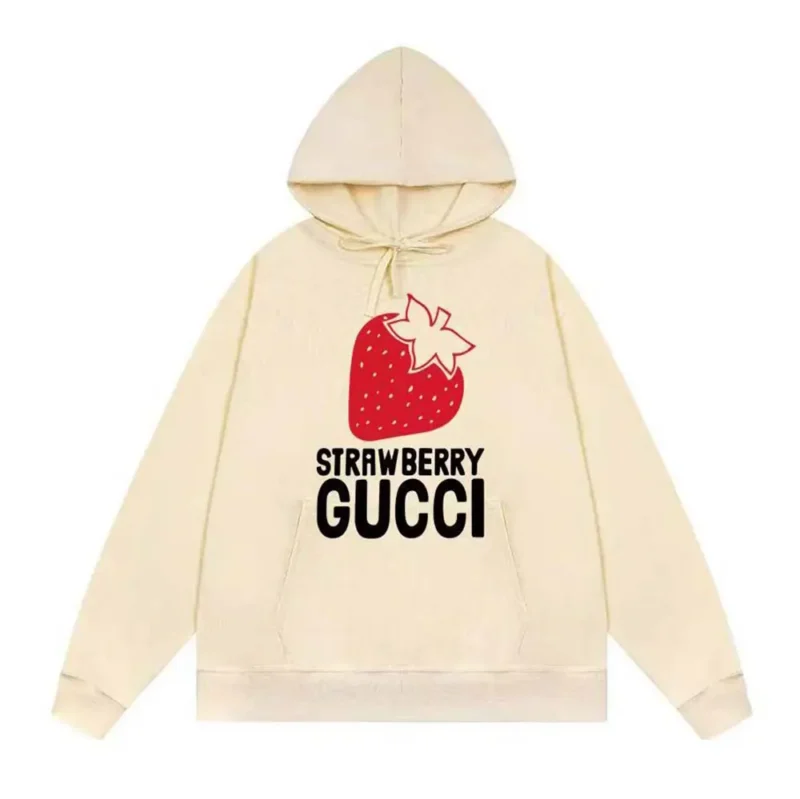 Gucci Men Strawberry Gucci Cotton Printed Sweatshirt-White