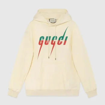 Gucci Men White Cotton Sweatshirt With Gucci Blade Print