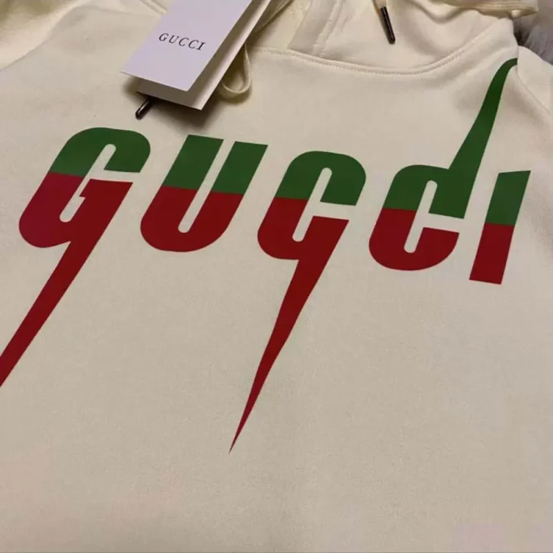 Gucci Men White Cotton Sweatshirt With Gucci Blade Print