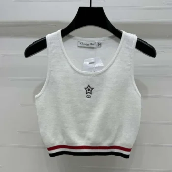 Dior Women Vibe Cropped Tank Top White Technical Mesh with Three-Tone Signature