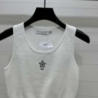 Dior Women Vibe Cropped Tank Top White Technical Mesh with Three-Tone Signature (1)